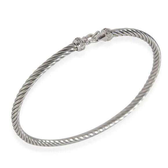 David Yurman Petite Pave Diamond Bangle in Sterling Silver 0.05 CTW - Picture 3 of 4